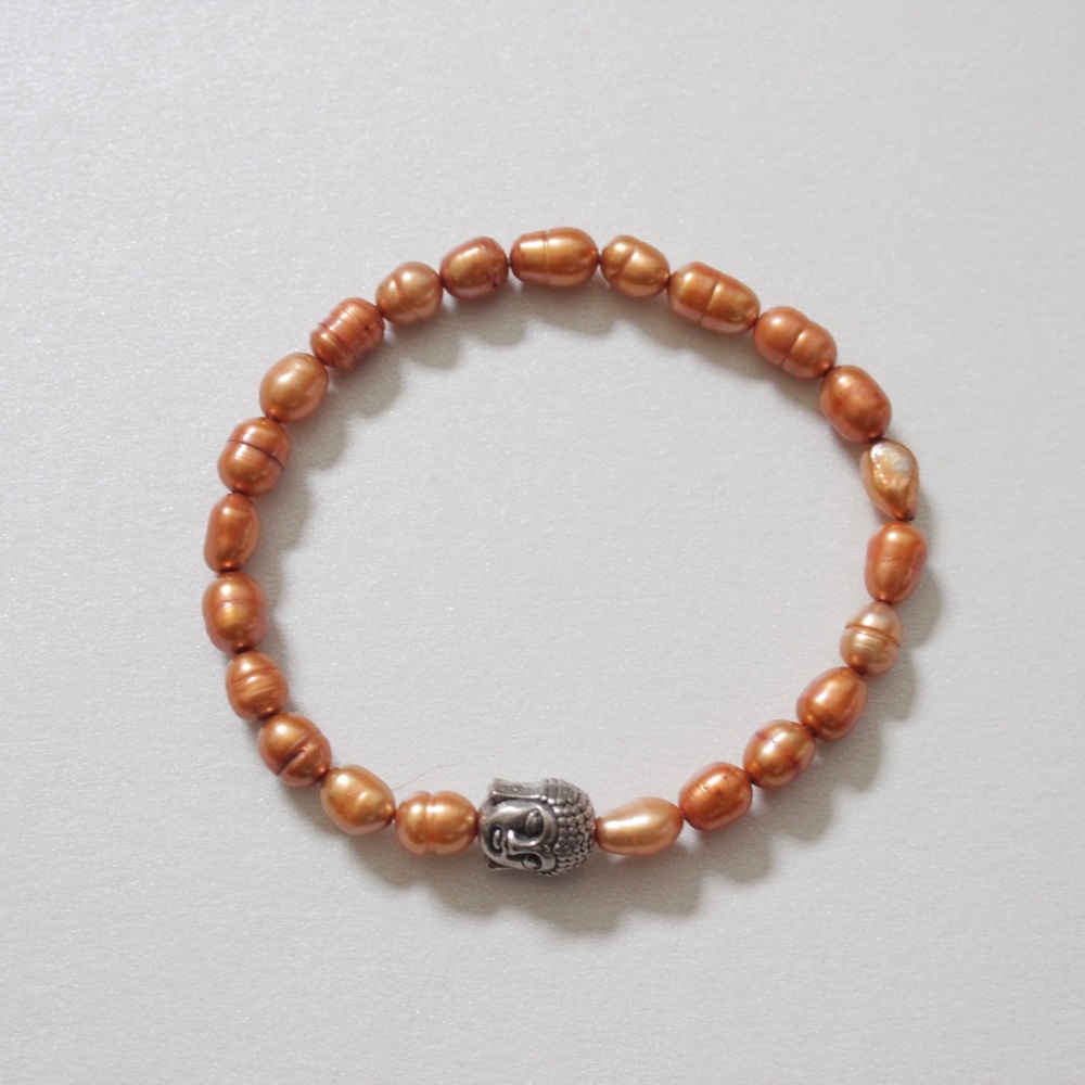 Handmade Women’s Copper Rice Pearl Bead Buddha Bracelet